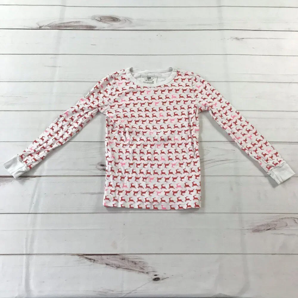 J.Crew Kids Girls Size 10 Red Prancing Reindeers White Pajama Set